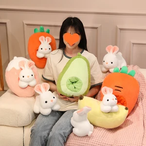 Fun Combination Stuffed Rabbit Living in Fruit Shell Orange Carrot Pillow
