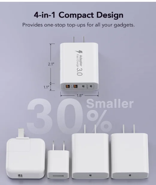 40W USB C Charger Block 2 Pack 4 Port Type C Fast Charging Brick Dual PD QC Wall Plug Adapter Compatible for Phone 11 12 13 14