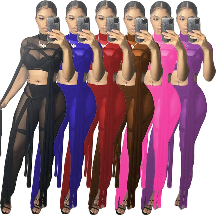 MOEN New Style wanita set Sexy Fashion Summer New Arrival 2021 Short Sleeves Long Pants Crop Top Two Piece Set