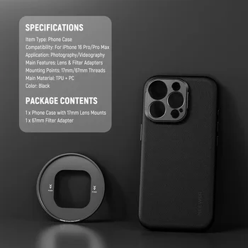 Neewer PA083 17mm Thread Lens Mounts Black Mobile Phone Cases for Phone 16 Pro detail image