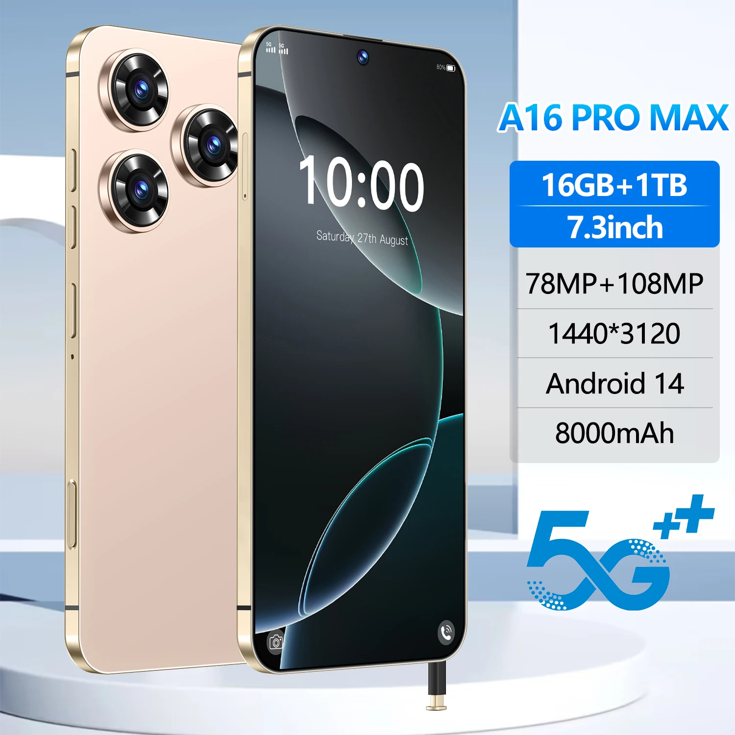 Smartphone I16 Pro Max 5G 128Go - Android 15, 6.8", Double SIM, Débloqué Neuf