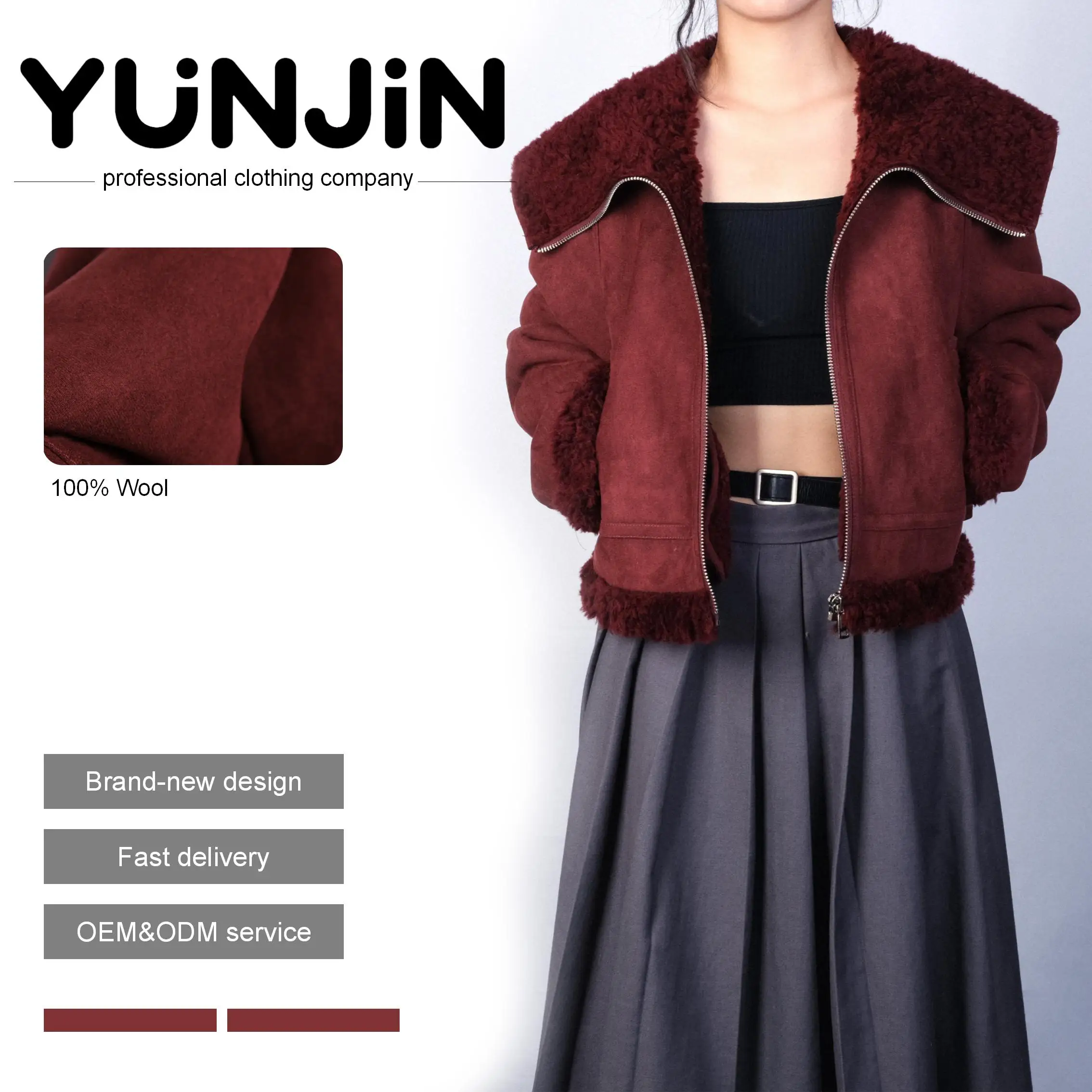 YUNJIN New Women's Fashion Lamb Wool Red Jacket