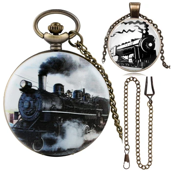 Vintage Steam Train Antique Chain Locomotive Pendant Necklace Chain Gift To My His Pocket Watch
