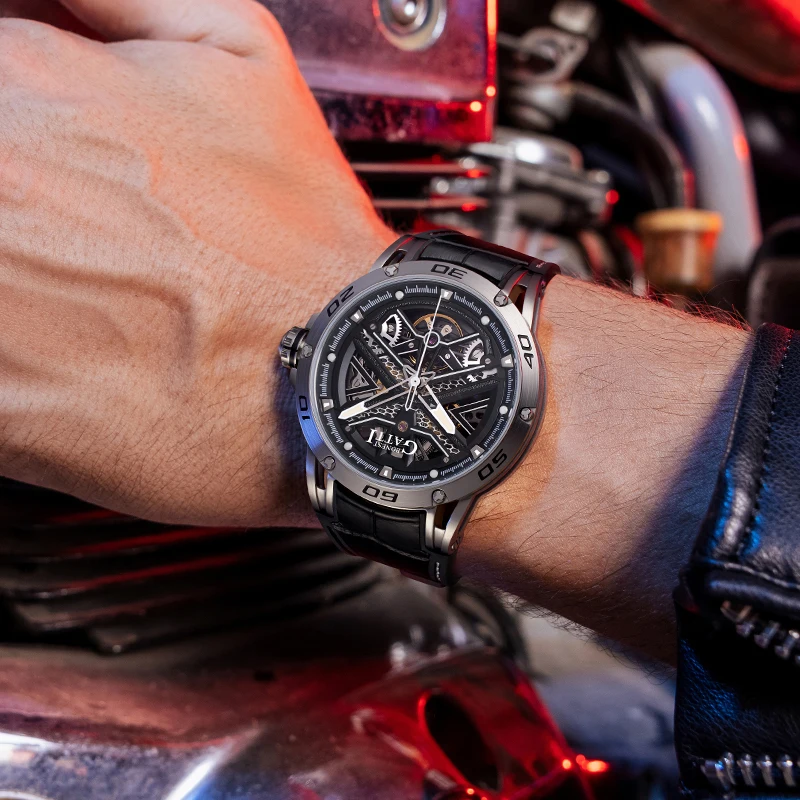 Bonest Gatti New Design  Genuine Leather Luxury Automatic Mechanical Watch Waterproof 5ATM Movement  Watch for Men BG4601