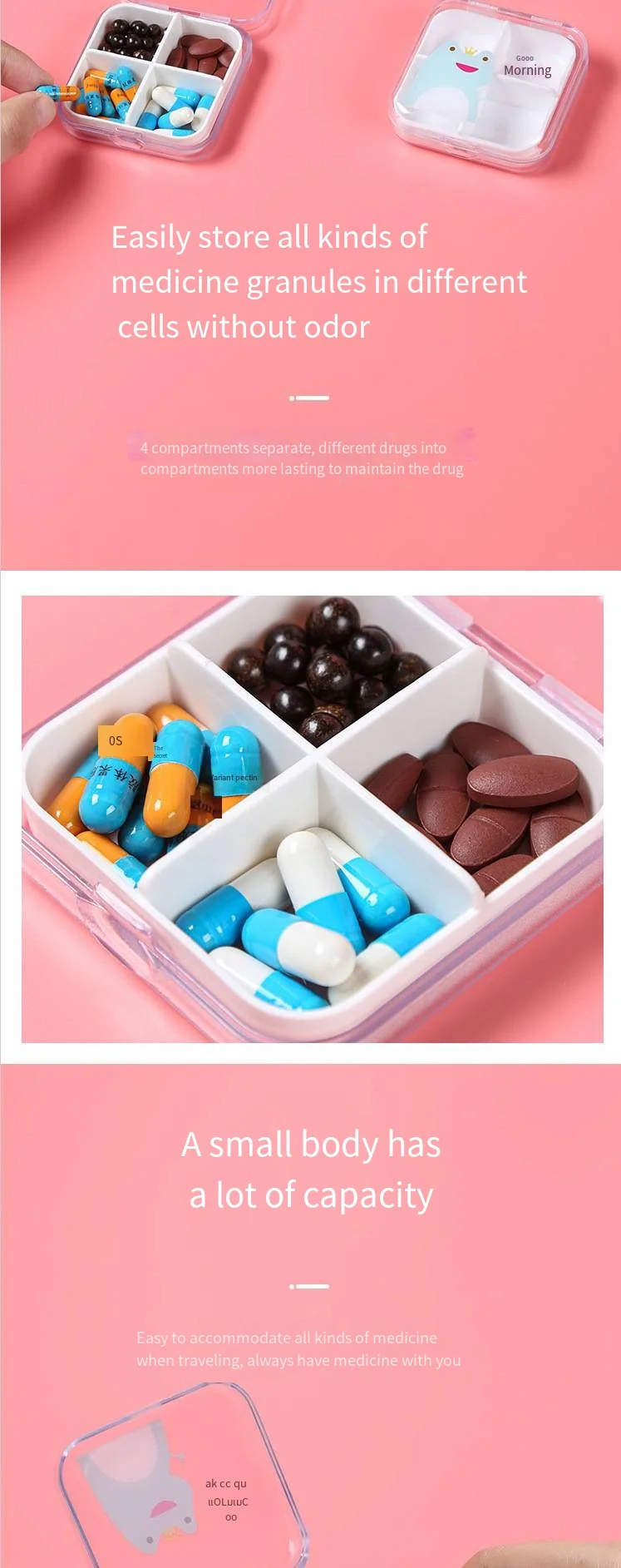 Portable mini pill box Dispenser small pill box One week travel pill storage medicine box details