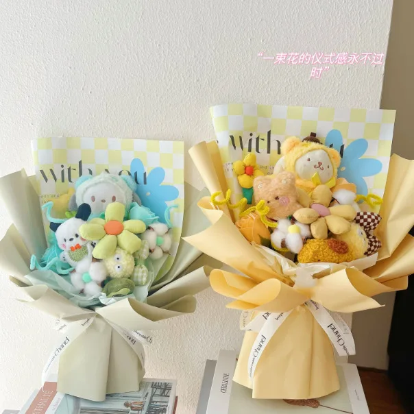 Cute Melody Kuromi Cinnamoroll Kitty Stitch Plush Doll Creative Flower ...
