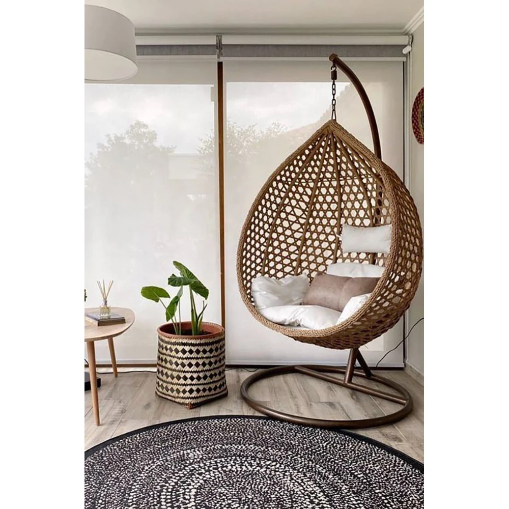 product modern durable rattan hanging egg chair with round frame for outdoor garden swing-4