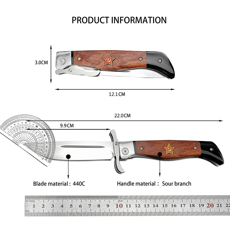 Outdoor Pocket Folding Knife 440C Steel High Hardness Hunting Camping Wooden Handle Portable DIY OEM