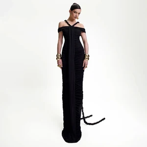 ZYHT 70078 Maxi Off Shoulder Sleeveless Cross Straps Dress Spandex Polyester Casual Summer Wear Cocktail Party Dresses