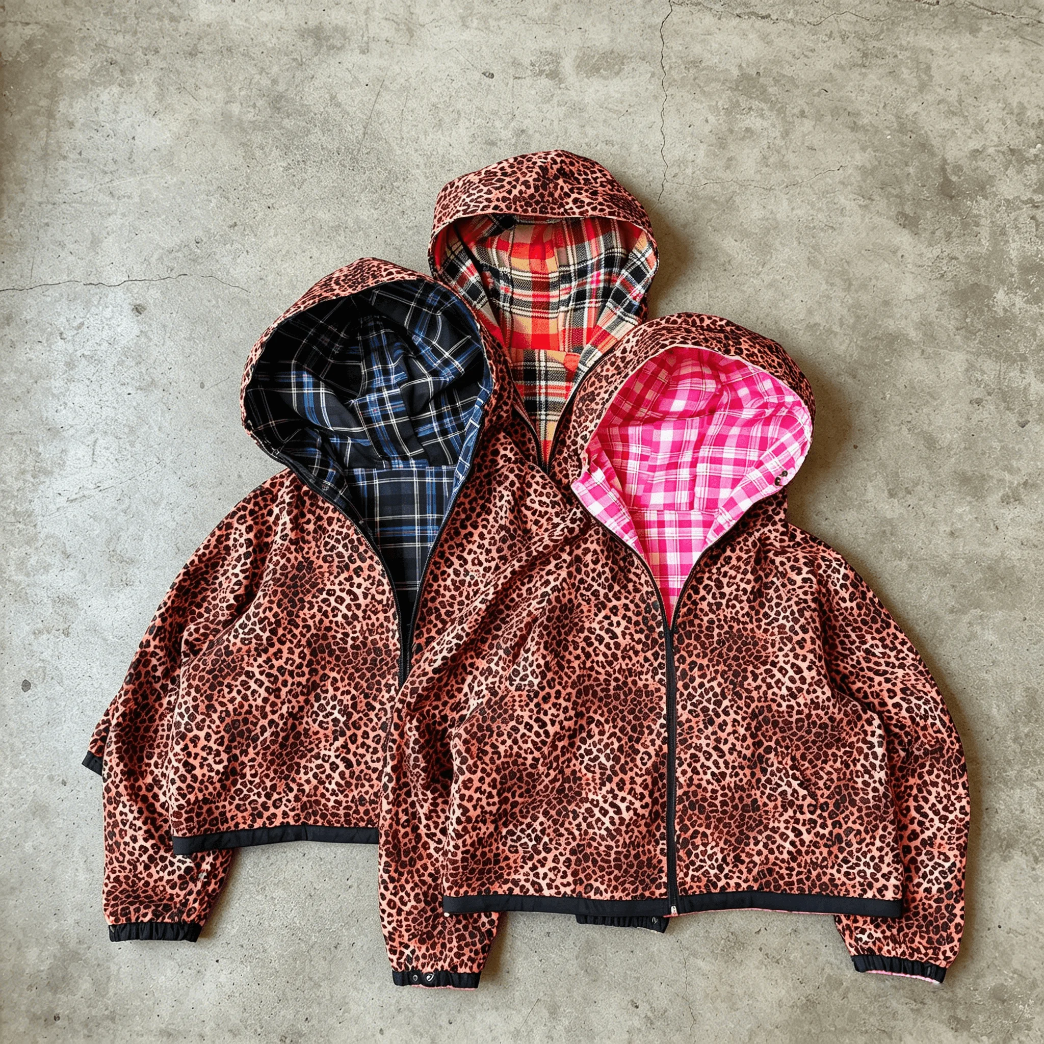 Y2K Retro Plaid Leopard Reversible Cropped Hooded Jacket Unisex Elastic Cuff Zip up Harajuku Casual Street Outerwear gallery 3