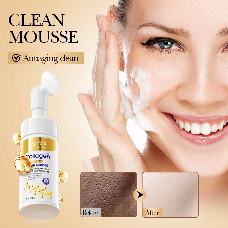SADOER Collagen Mousse Face Cleanser Deep Cleaning and Moisturizing Oil Control for Adults Includes Brush Wholesale