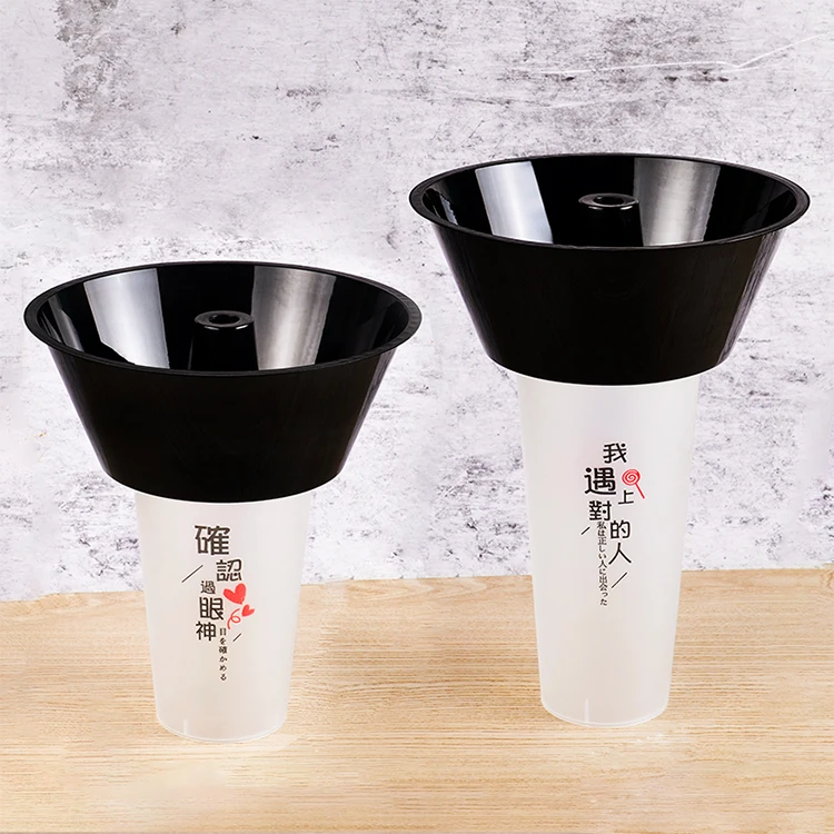 Custom Logo 500ml 700ml Clear Frosted Eat and Drink Plastic PP Injection Cup 2 in 1 Food Snack Bowl Plastic Hotpot Juice Cup