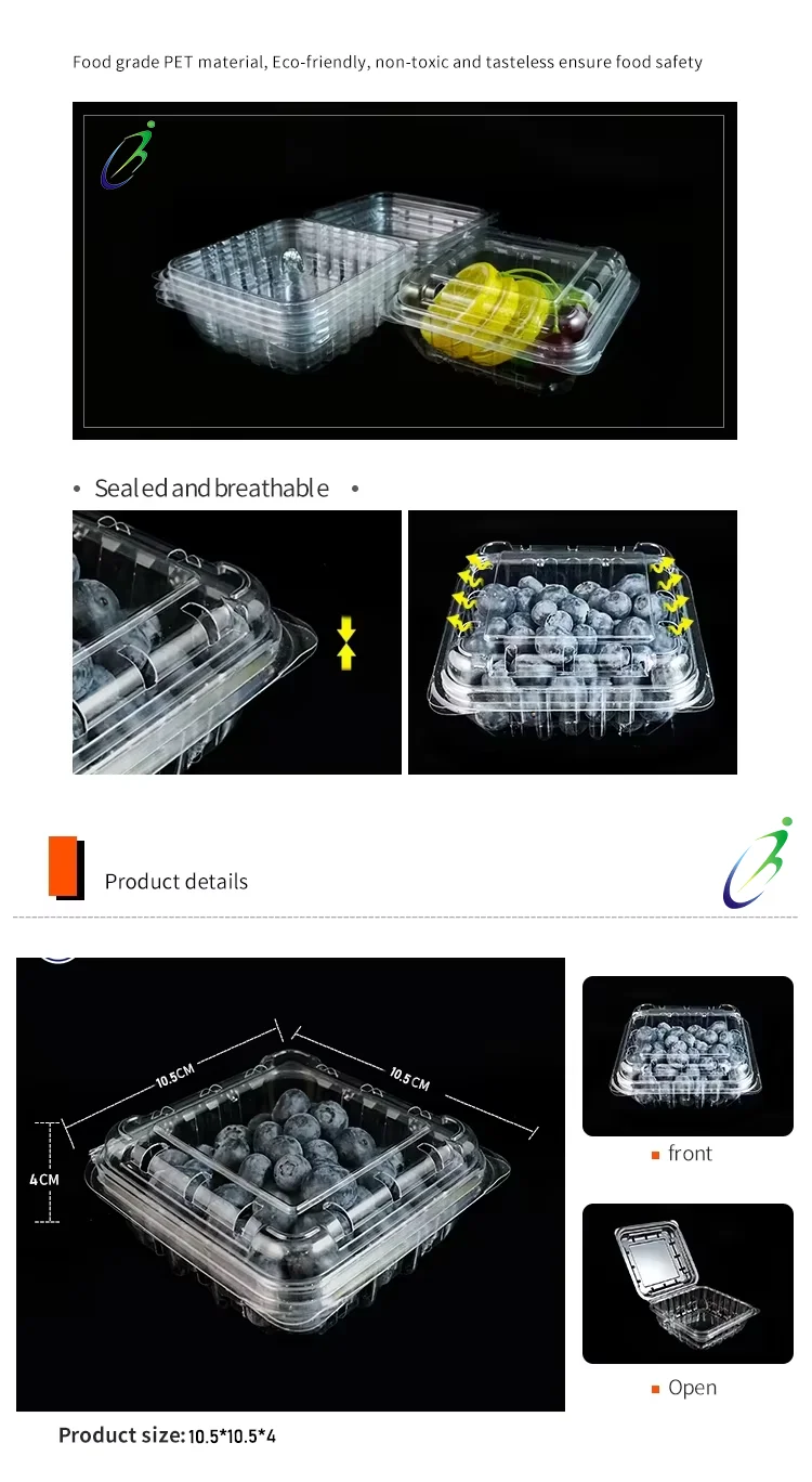 250g Transparent Blueberry Box Packaging Clamshell Disposable Plastic ...