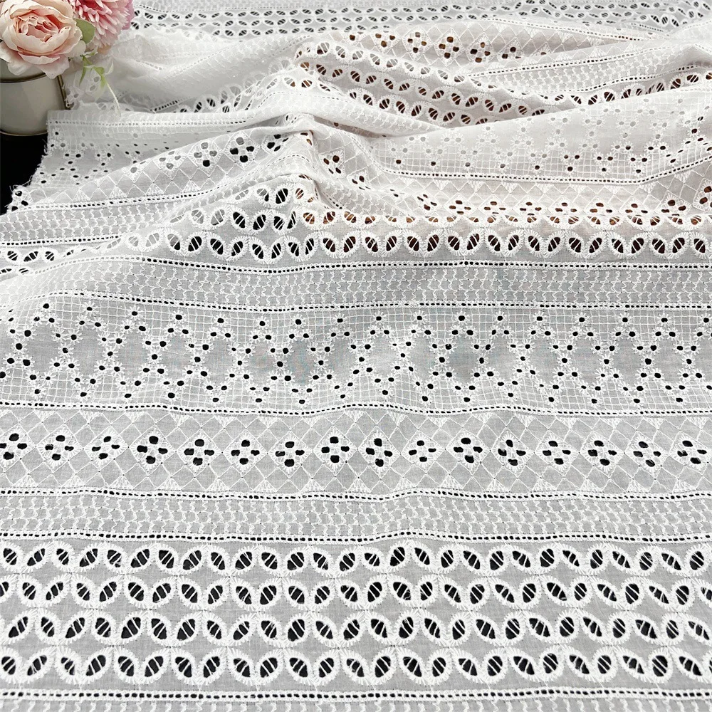 Horizontal Lacing All-cotton Horizontal Stripe Embroidered Lace Fabric Plain Women's ...