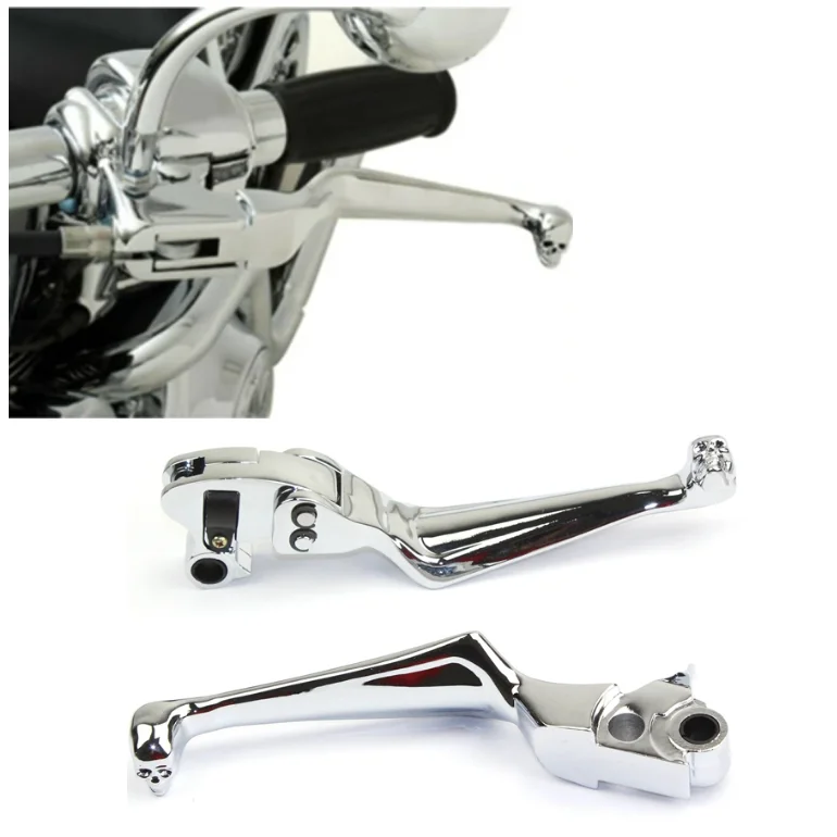 2pcs Chrome Skull Hand Brake Clutch Lever For Harley Dyna Fat Bob Softail FXST E - Foto 3