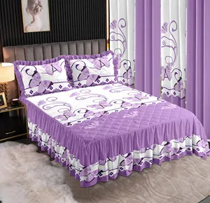 King Size Luxury 7PCS Bedding Set With Quilted Bedskirt Matching Curtains Pillowcases Hotel Home Collection