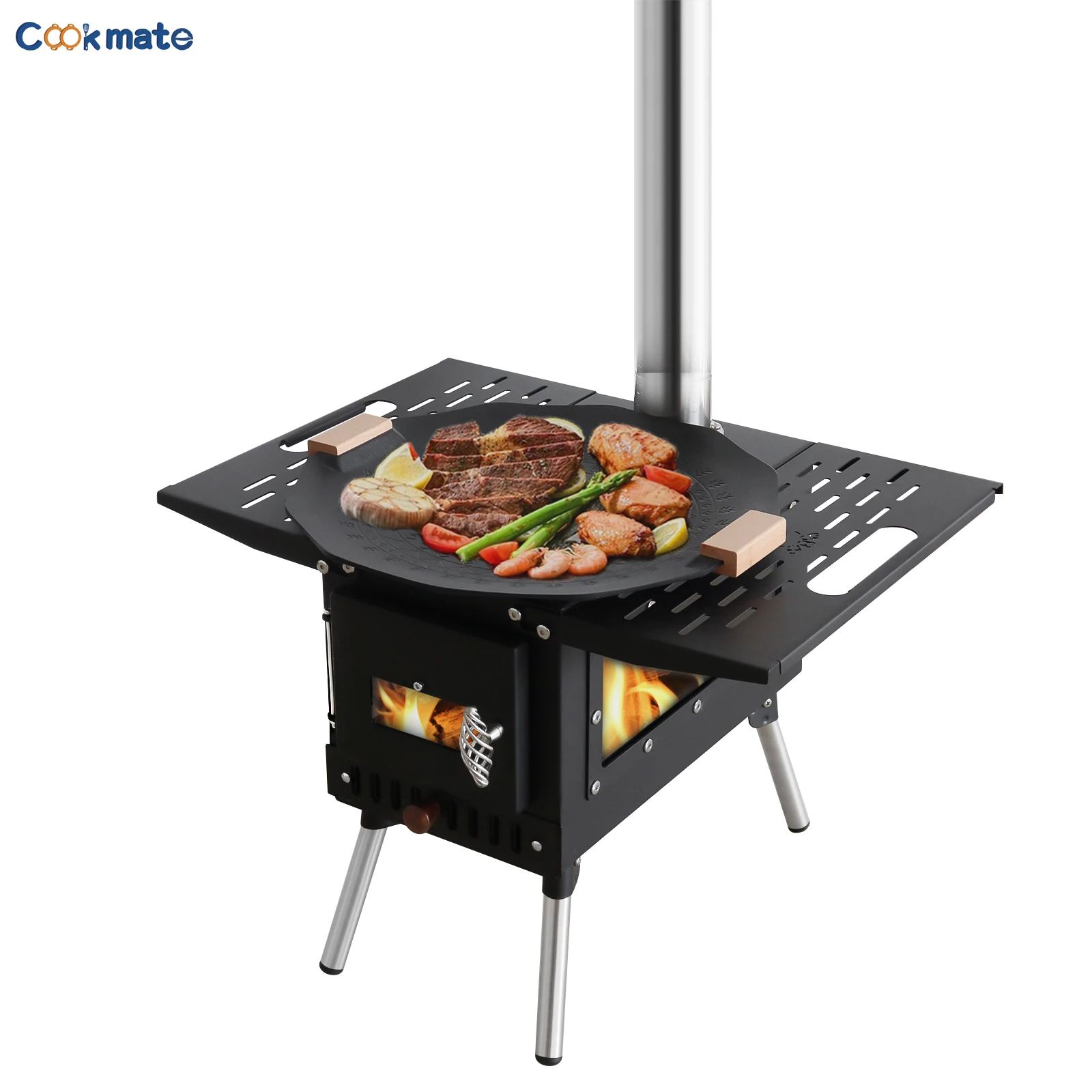 Poêle à Bois Portable Pour Camping - Four Pliable, Avec Fenêtre, Gants - Idéal Jardin, Pêche, Barbecue