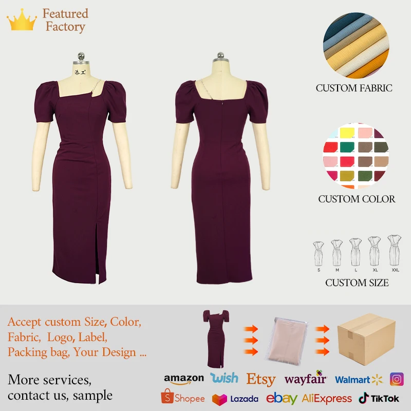 ZYHT 30493 Women's Custom Crepe Party Gown Solid Color Short Sleeves Ruched  Midi Dress Asymmetrical Eco-Friendly Split Plain| Alibaba.com