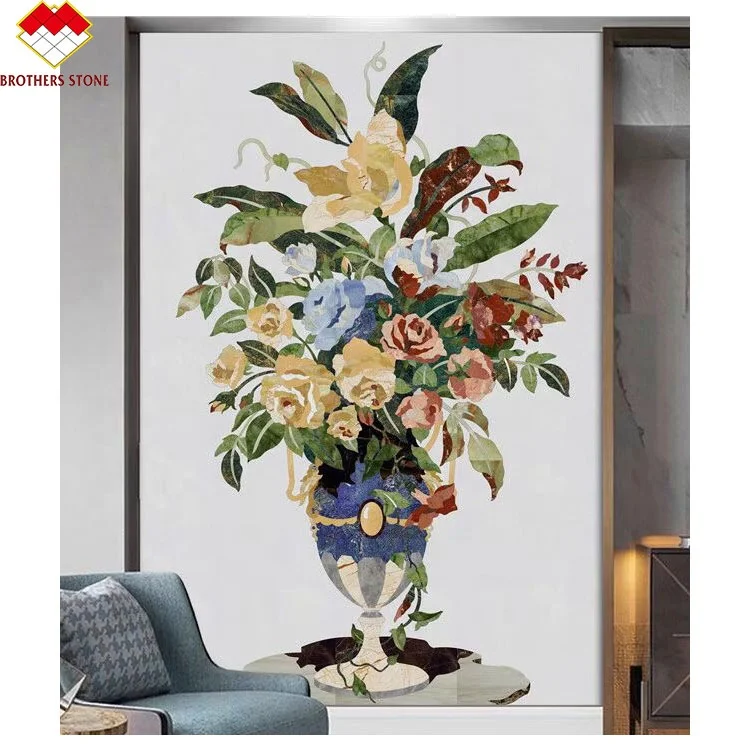 Customized Marble Medallion Arabic Majlis Marble Mural Decoration Rectangle Flower Waterjet Marble Tiles Design Floor Pattern