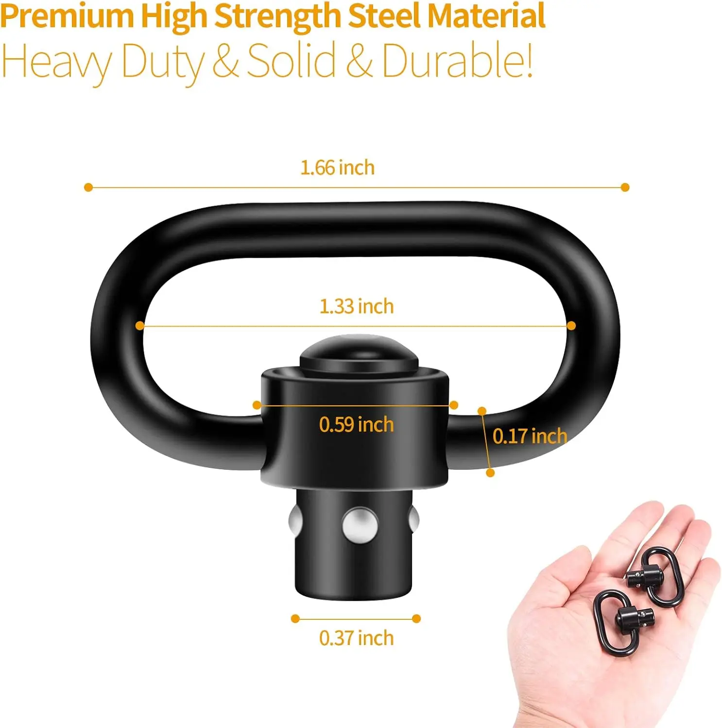 Traditional D-Loop Two-Point Sling Swivel for Hunting & Shooting 1.33 Inch Steel Push Button Quick-Disconnect QD Sling Swivels