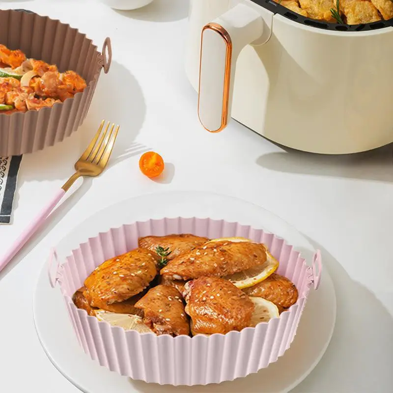 Kitchen Nonstick Bakeware Pan Round Reusable Air Fryer Silicone Oven Baking Tray Mat Accessories Air Fryer Silicone Pot