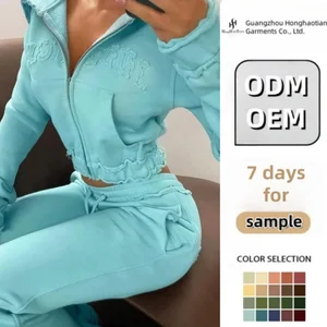 ODM OEM Custom Logo Varsity Jacket Womens Hoodie Set Oversized Zip up Hoodies Sweatpants Track Suit Jogger Set for Women