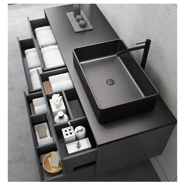 Modern Luxury Solid Wood Integrated Intelligent Bathroom Cabinet  top table sink  Bathroom Vanities Mirror Cabinet Combination