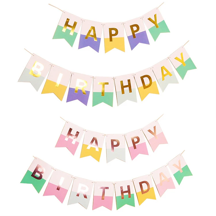 Background Decoration Colorful Happy Birthday Shape Party Banner Gold Foil  Stamping Party Pull Flag - Buy Gold Foil Stamping Party Flag,Happy Birthday  Shape Party Banner,Decorative Flags Banners Product on 