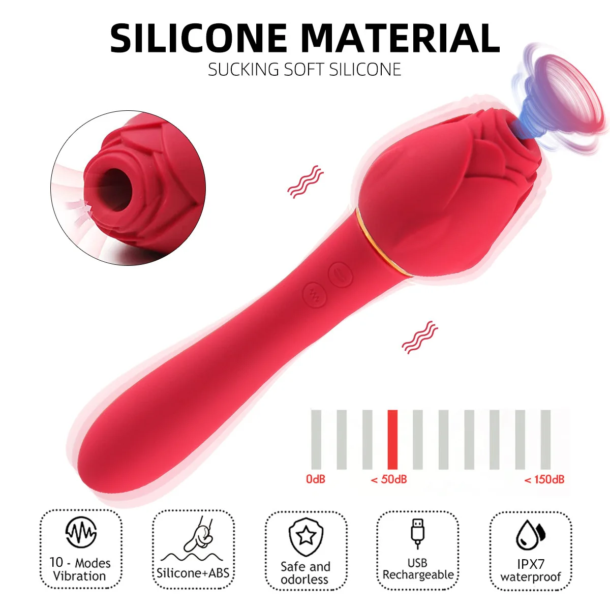 Hot Sale 10 Vibration Sucking Rose Vibrator High Tech Long Silicone USB  Electric Massager Handle Rose Toys