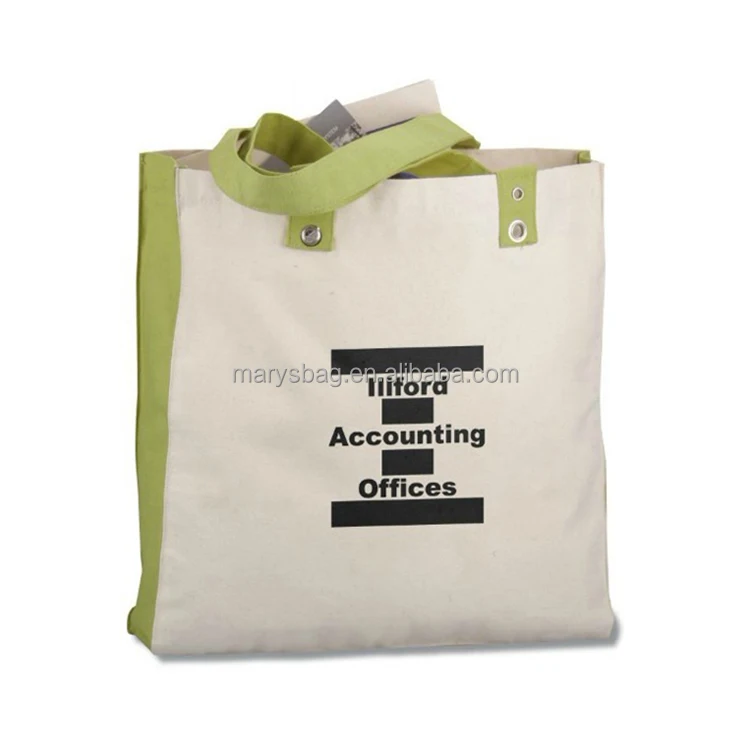 Cotton Canvas Tote Bag with Metal Grommets Reinforced Handles, View