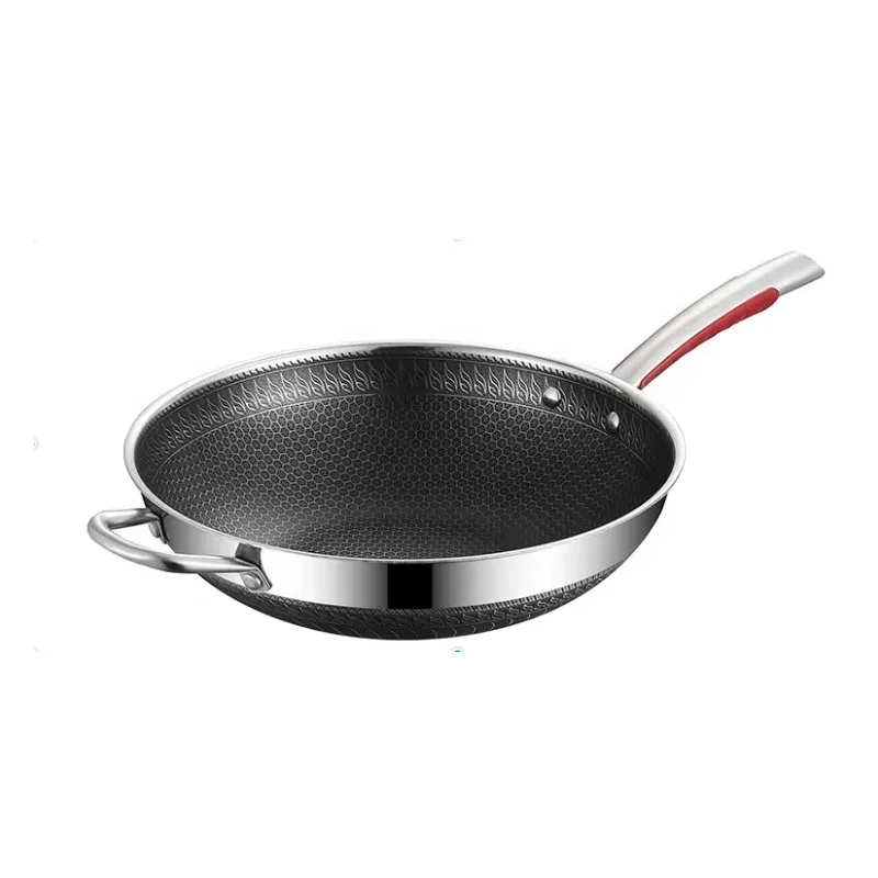 Buy Wholesale China Hot Sale Kitchen 32cm Tri-ply Stainless Non Stick Hexclad  Wok With Lid Big Round Honeycomb Cooking Wok & Tri Ply Stainless Non Stick  Wok at USD 29.06