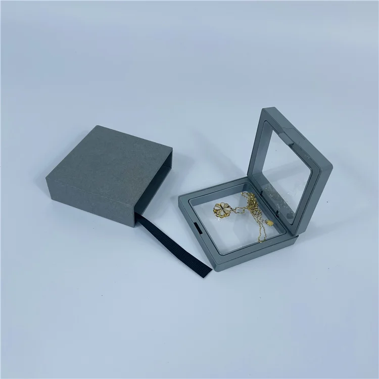 Transparent Plastic Floating Box Display Hand Chain Grey Kraft Paper  Jewellery Box Packing Necklace Packaging Recyclable