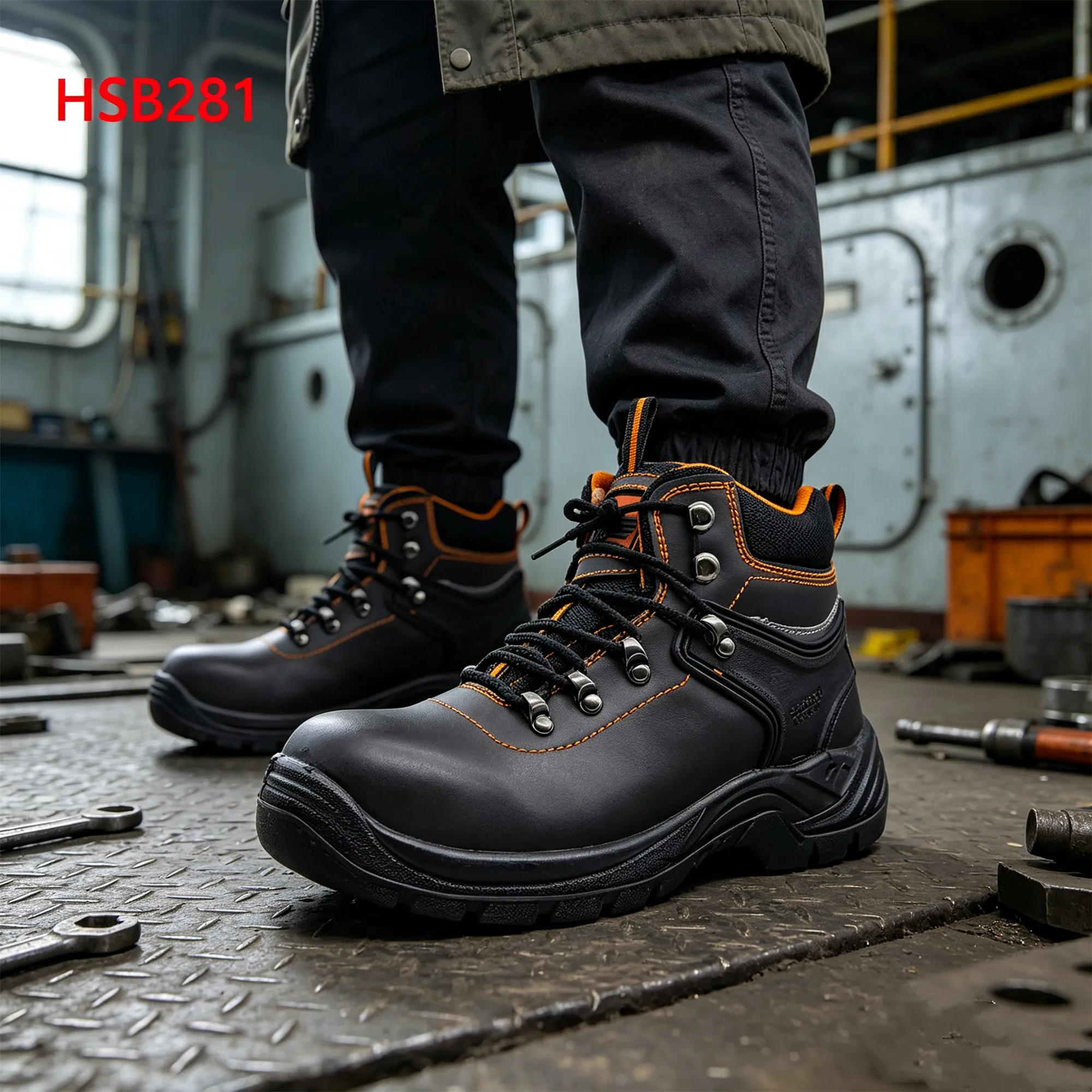 ZYF,Goods Handling Ankle Support System Brown Hua Singh Safety Boots Anti-acid&base PU/PU Injection Sole Work Footwear HSB281