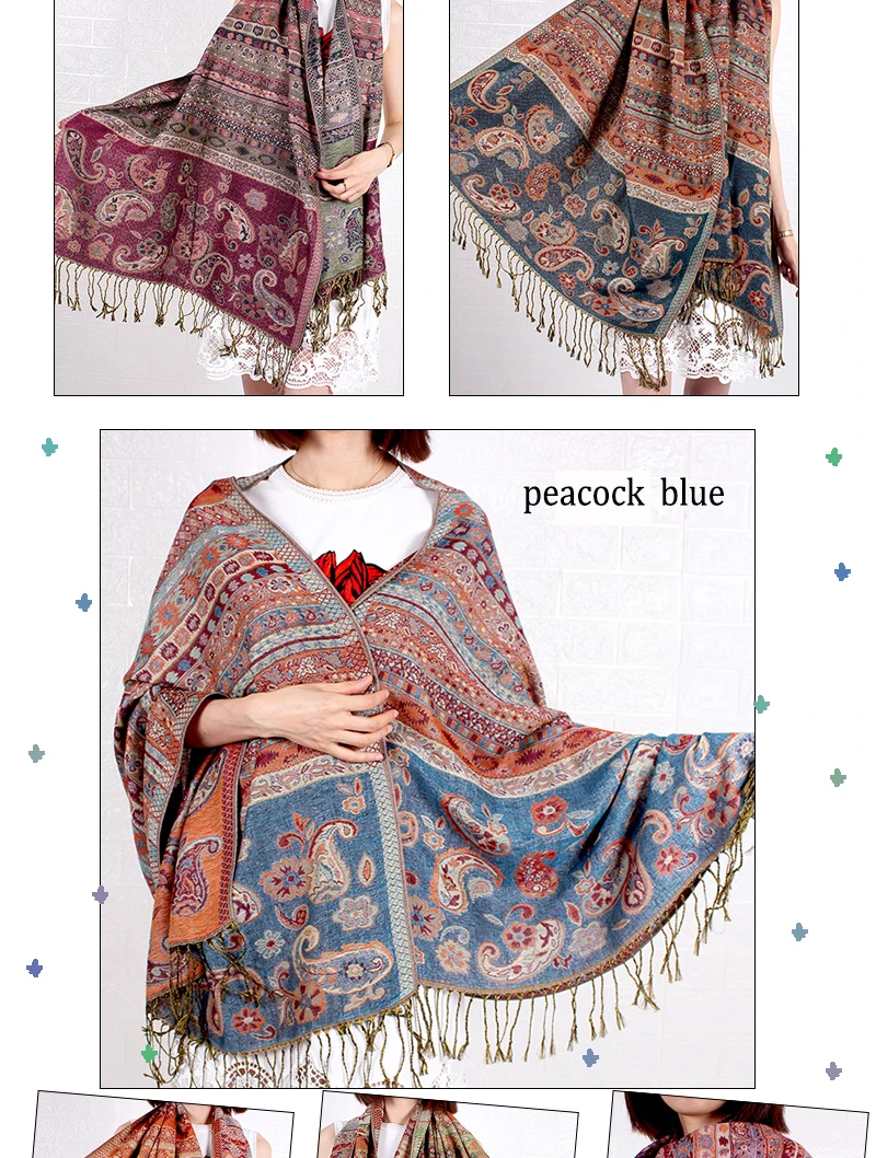 Factory exquisite jacquard cashew woven pattern cashmere pashmina shawl