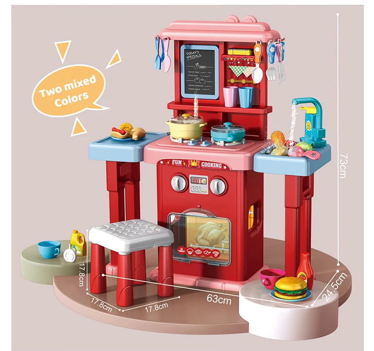 2 in 1 B/O Mist Spray Happy Kitchen Toys Cooking Kitchen Cabinet Table Toy Big Toy Kitchen Set