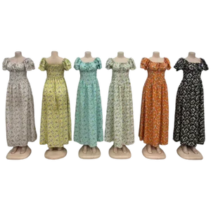 Wholesale Women's Summer New Arrival Printed Floral Slim-Fit Short Sleeve High Waist Dress