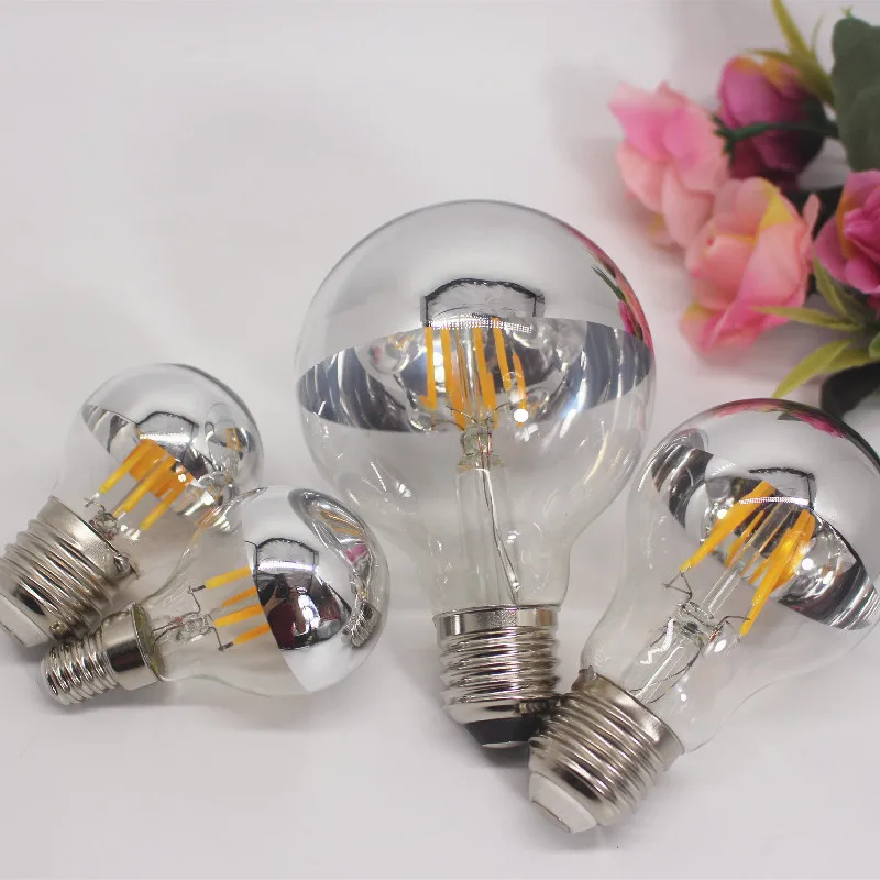 HoneyFly LED Edison Lamp Bulb E14 E27 4W G45 A60 G80 Mirror Silver