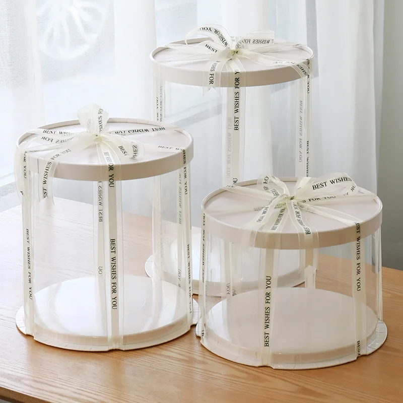 Tall Clear Cylindrical Pattern Layer Transparent Round Cake Box Packaging Flower Gift Dustproof Exhibition Storage Box