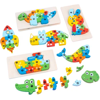 Baby Toy Wood Children Learning Educational Toys Wood 3D Puzzles Building Blocks Cartoon Animal Shape