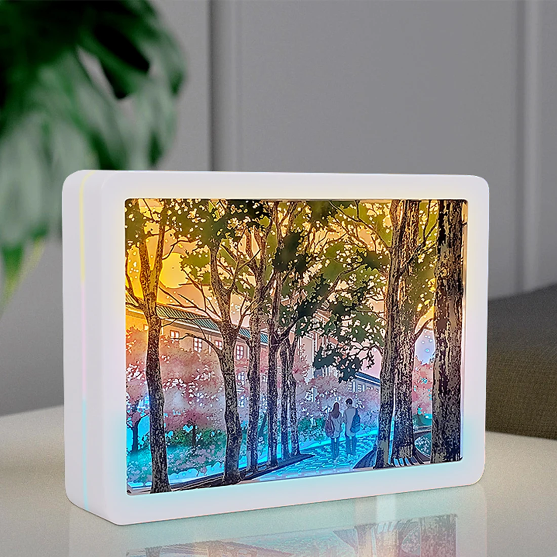 Cherry Blossoms Campus Scenery Printed Paper Cut Light Box Bedside