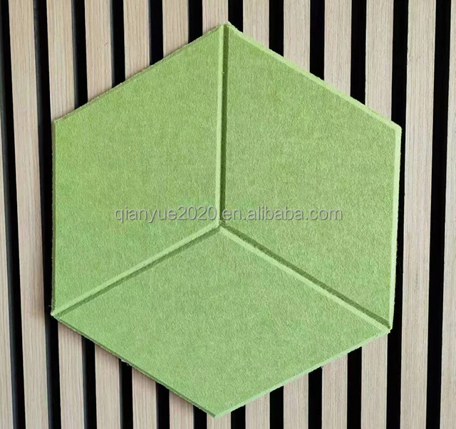 Hexagon Sound absorbing Pet panel polyester fiber adhesive acoustic panel  fire-proof sky color carved acoustic panel