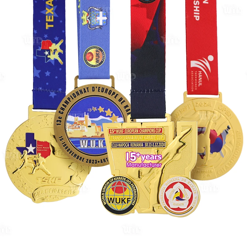 Medalha Personalizada de Artes Marciais do Fabricante com Fitas, Medalha de Alta Qualidade de Taekwondo, Karatê, Judô, Luta Livre, Medalha Esportiva em Esmalte 3D