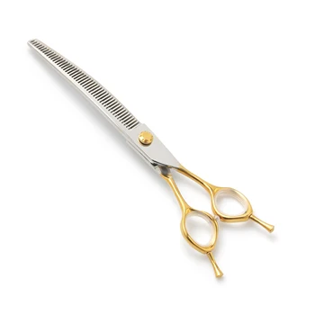 8.0 Inch 440C Stainless Steel Pet Beauty Scissors with Golden Handle Adjustable Screw Bending and Thinning Small Finger Style