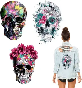 DIY Decorations 3 Large Size Decals Halloween Red Flower Iron on Heat Transfer Decals for Jacket Jeans Clothes