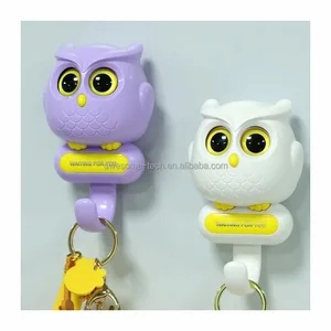 Coat Rack Wall Mount with Adhesive Hooks Cartoon Animal Owl Design for Kitchen or Bathroom Use
