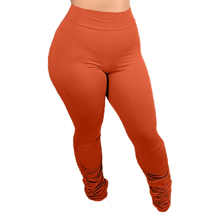 Fashion (Orange)S-4XL Women Elastic Stacked Pants Leggings High Waist Flare  Bell Bottom Ruched Stack Trousers Draped Jogger Pants Sweatpants WEF @ Best  Price Online