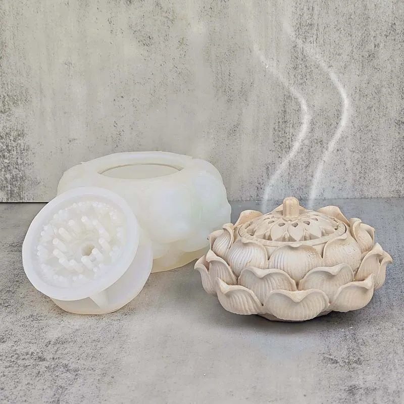 DIY Cement Gypsum Incense Burner Mold Epoxy Resin Lotus Aromatherapy ...