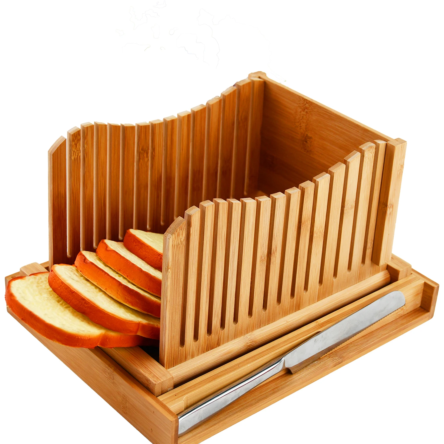 A Home Bamboo Bread Slicer For Homemade Bread,Adjustable Width Bread Slicing  Guides