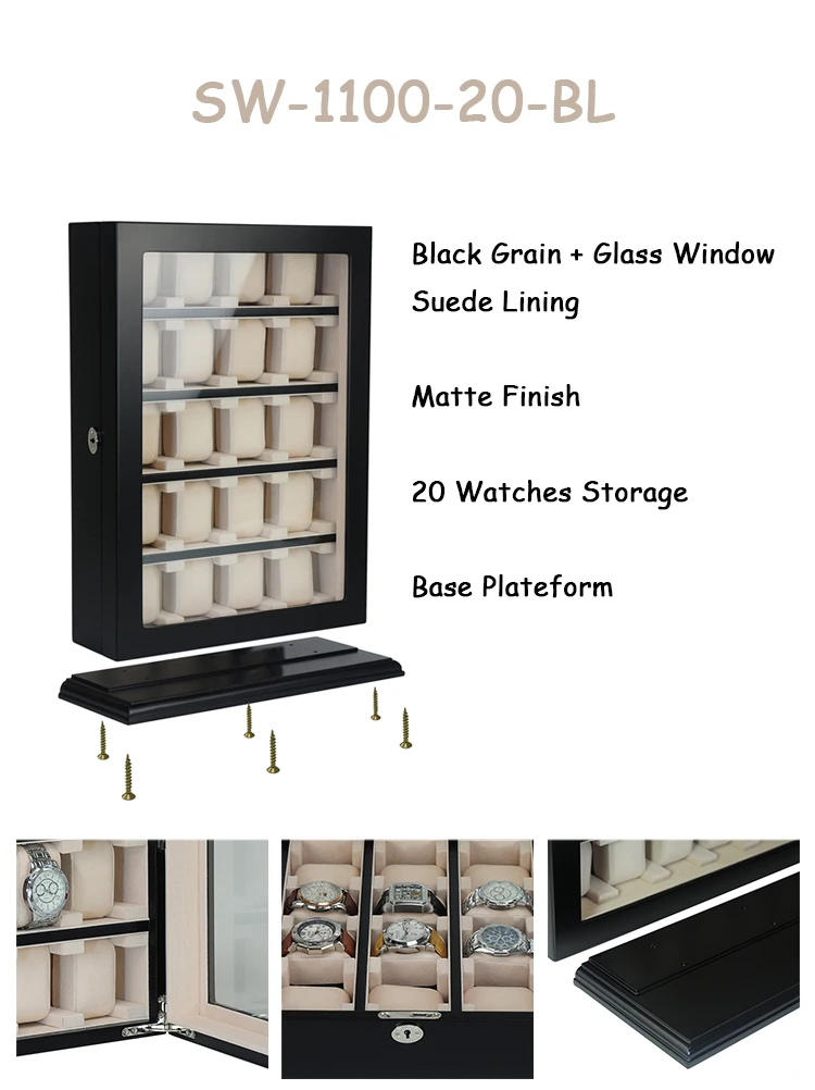 12 20 30 Slots Black Wooden Watch Collectors Display Box Watch