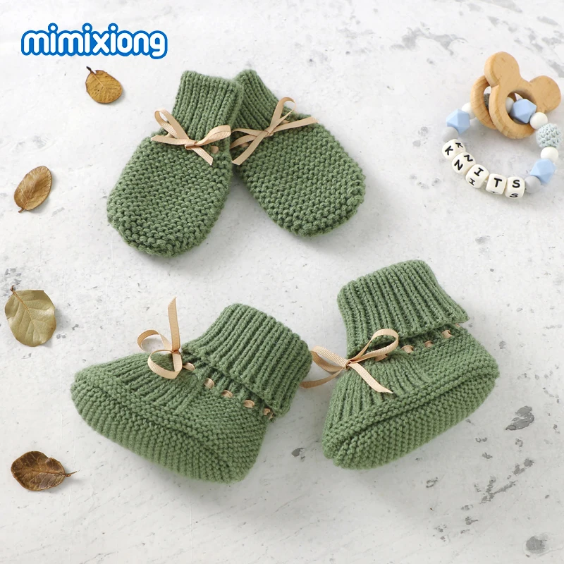 Mimixiong, оптовая продажа, трикотажная обувь для новорожденных, детские перчатки, однотонные теплые зимние перчатки для мальчиков и девочек